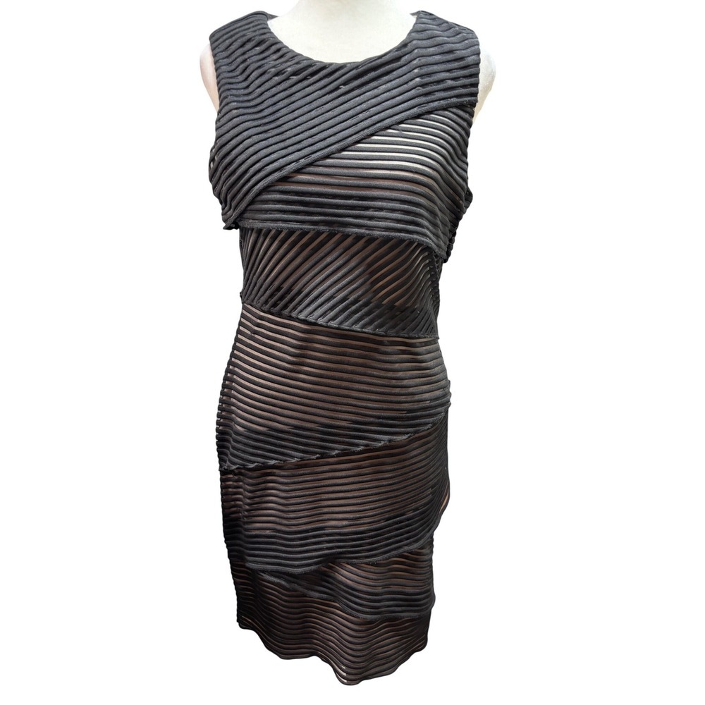Calvin Klein Womens Black Tiered Sheath Dress Sleeveless Textured Size 6‎ #503